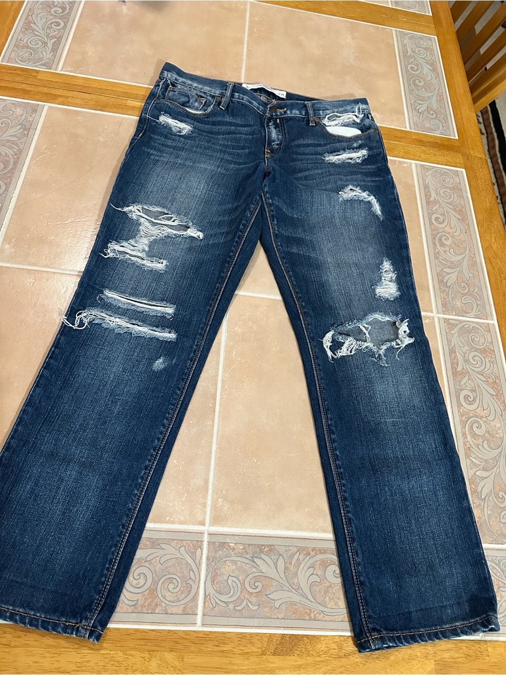 Abercrombie & Fitch Blue Distressed Slim Straight Jeans